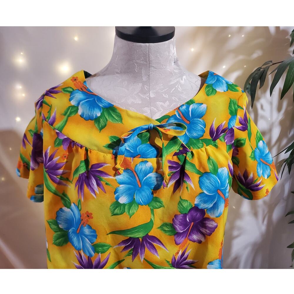 Vtg 60s 70s Pomare Hawaiian Floral Hibiscus Dress Mini Mumu Luau Tiki Aloha Rare - Picture 5 of 9